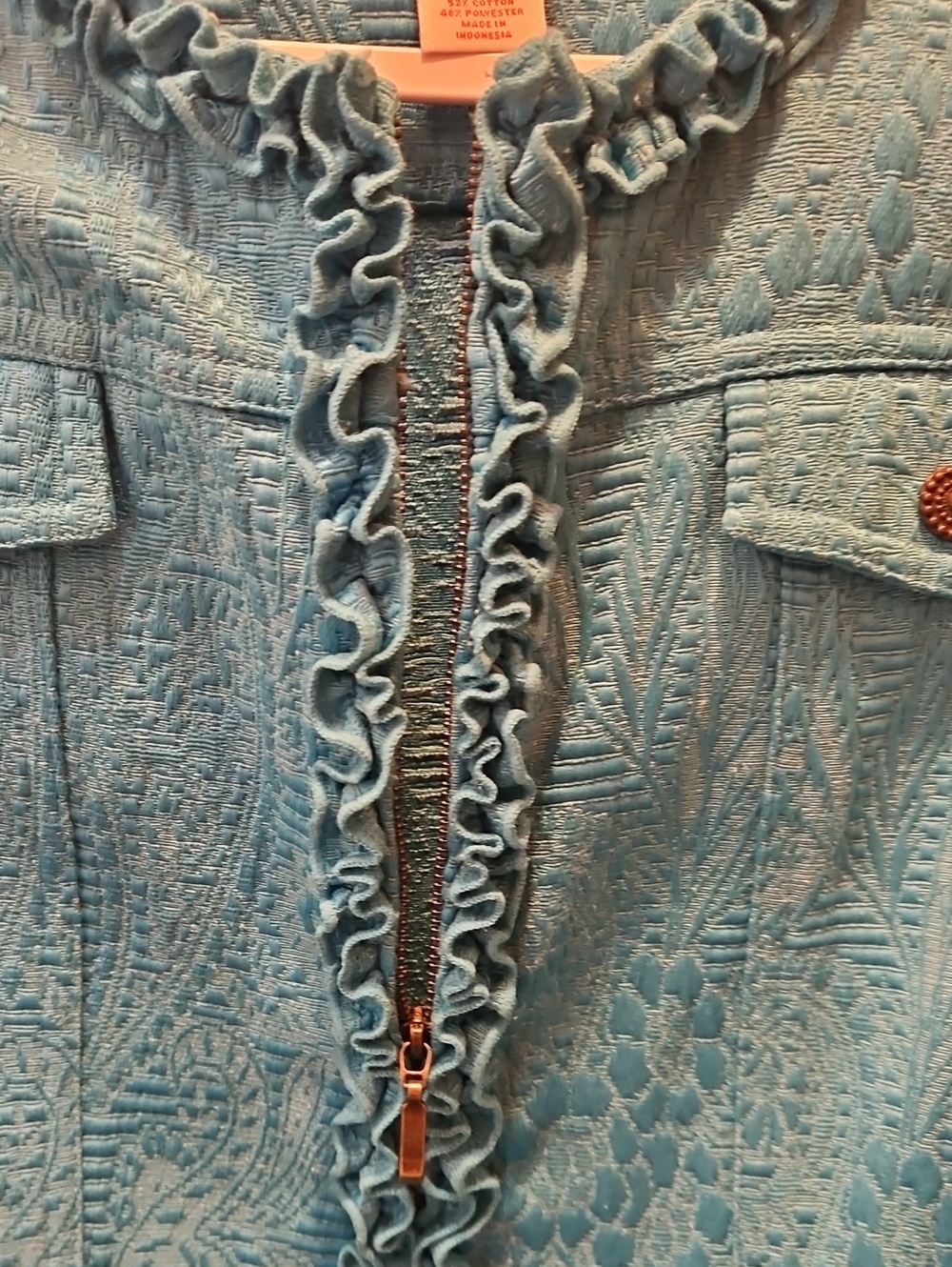 Ruby Rd. Teal Ruffle-Trim Jacquard Jacket - Picture 5 of 5